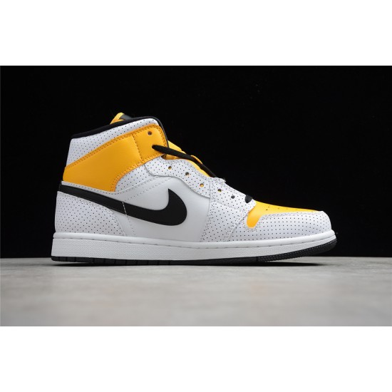 Jordan 1 Retro Mid Perforated - White University Gold BQ6472-107 Basketball Shoes