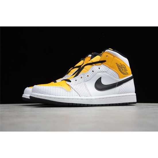 Jordan 1 Retro Mid Perforated - White University Gold BQ6472-107 Basketball Shoes