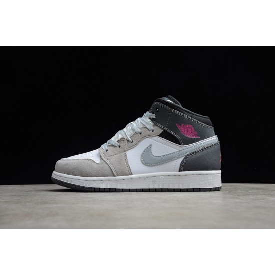 Jordan 1 Retro Mid White Grey Hyper Pink 555112-117 Basketball Shoes