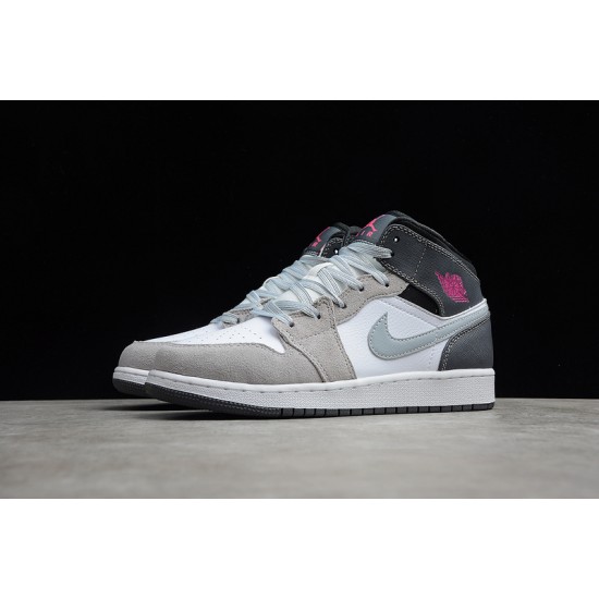 Jordan 1 Retro Mid White Grey Hyper Pink 555112-117 Basketball Shoes