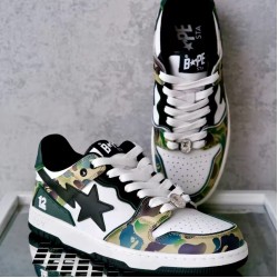 A Bathing Ape Sk8 Low Army Green White Black Women Men Shoes